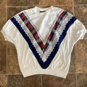 Vintage L.A. Dreamin' 18W Ladies White Shirt Shabby Chic Lace Boho Plaid Hippy